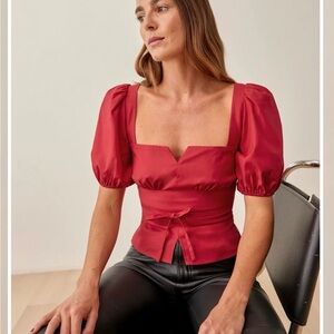 Reformation Fiske Scarlet Puff Sleeve Blouse